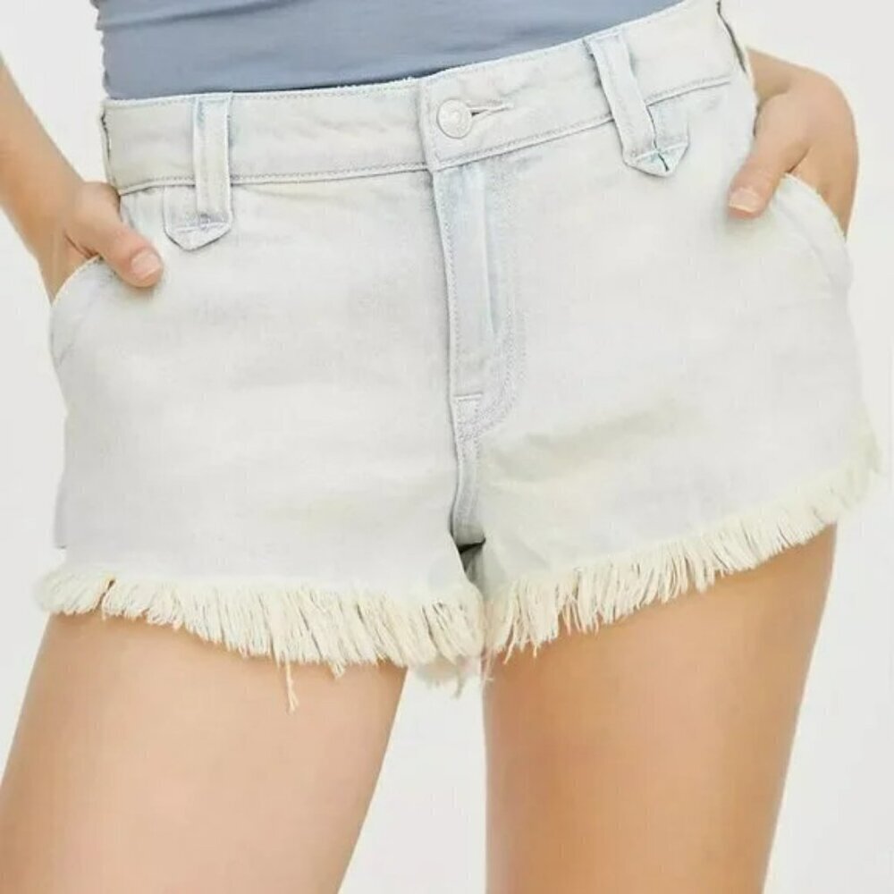 Anthropologie x Pilcro Denim Shortie Shorts Blue Denim Light Raw Hem Size 30